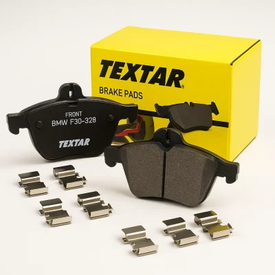 لنت جلو بی ام و F30‑328 برند تکستار به همراه کارتن زرد TEXTAR – لنت ترمز جلو BMW سری ۳ اورجینال آلمان